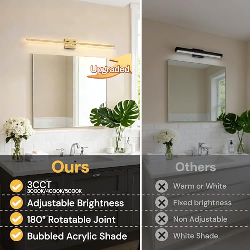 Image of L LOHAS LED 48-Inch Bathroom Vanity Light Bar Over Mirror, Gold Modern Bathroom Light Fixtures with Bubbled Acrylic Shade, 3CCT Adjustable LED Vanity Lights for Living Room Wall