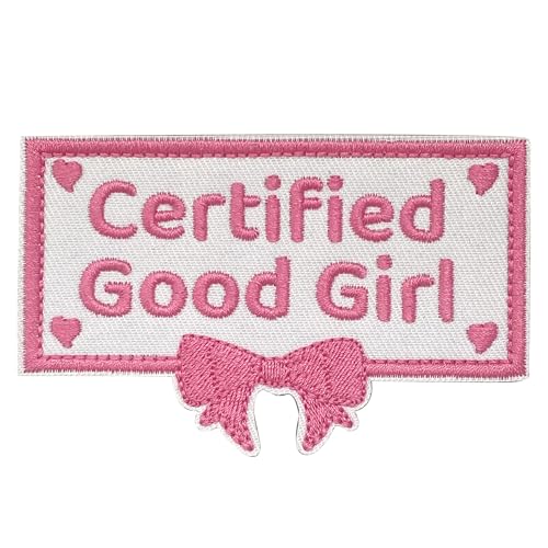 Tavashome Funny Pink Certified Good Girl Dog Harness Hook and Loop Embroidered Patches with Bow Tie Applique Patches for Backpacks Clothes Hats Girls Jeans Pet Collar Vest 3.34 x 2.16 Sized