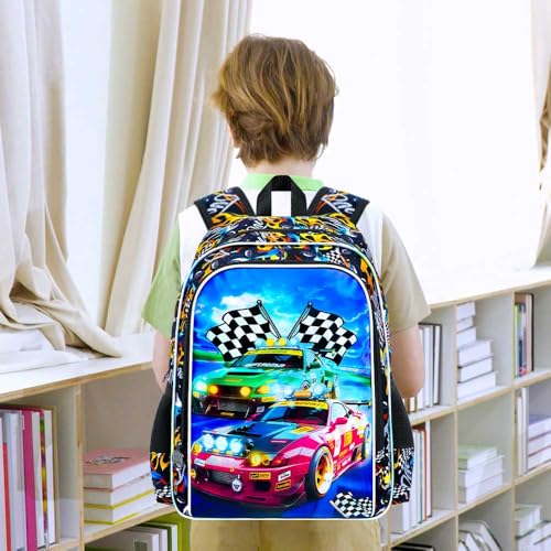 Image of AGSDON 3PCS Car Backpack for Boys, 16 inch Little Kids Preschool Bookbag, Elementary Backpacks and Lunch Box - Red