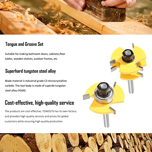TOWOLYS 2Pcs Tongue and Groove Router Bit Set 1/4" Shank T - 3 Teeth T Shape Jointing Router Bits, 1/4 in - Image 3