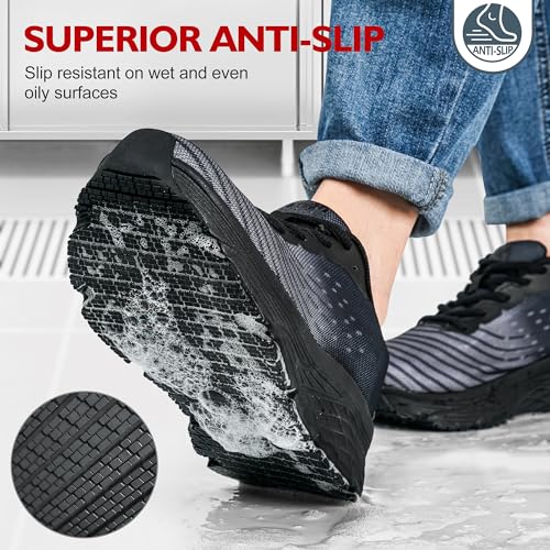 R CORD Black Non Slip Work Shoes for Women in Food Service - Water & Slip Resistant Sneakers for Restaurant Chefs and Nurses - Comfortable Standing All Day Long Zapatos Antideslizantes para Mujer2