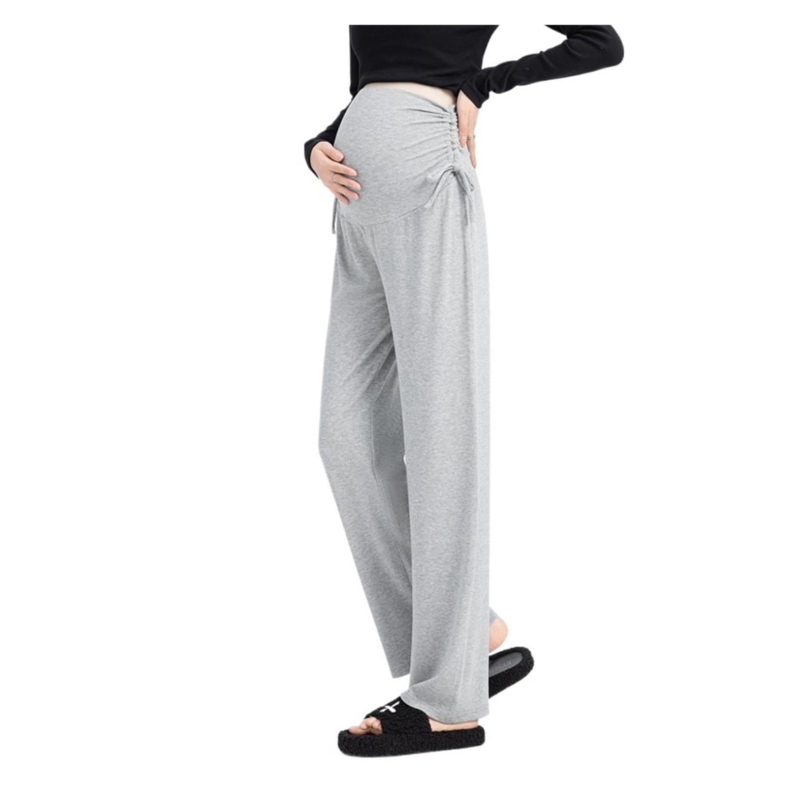 Pantalones de Maternidad de Cintura Alta y Suave, de algodón, for Embarazadas, con Pierna Ancha y elásticos, Ropa de Embarazo(Grey,XL)