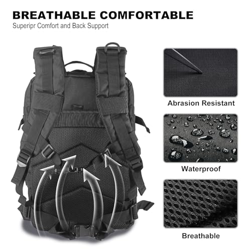 owwasd Militär Rucksack Herren,45L Groß Rucksack Wasserdicht Wanderrucksack Herren Taktischer Backpack(Schwarz) – Ansicht 3
