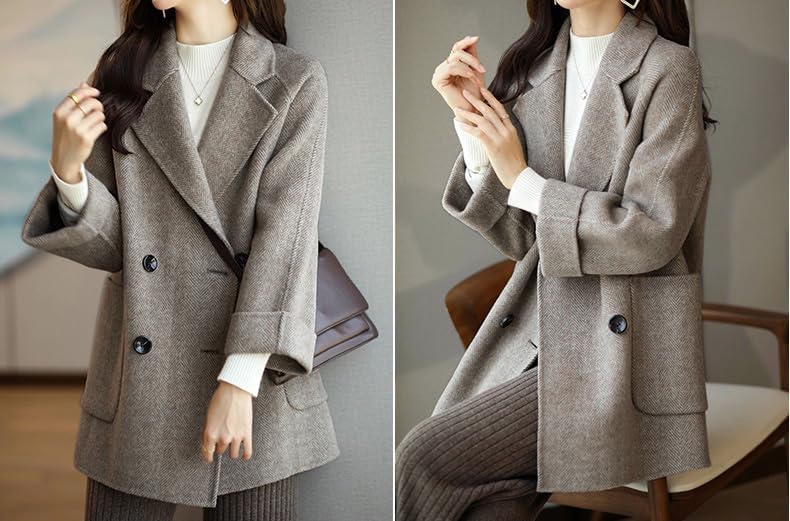 CHARTOU Women Wool Coat Peacoat Jacket Thick Loose Double Breasted Pea Coat Woolen Winter Overcoat - Image 5