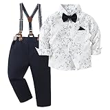nilikastta Toddler Suspenders Boys Outfit Suits For Boys Formal Dress Shirt/Bowtie/Suspender Pants for Wedding 12-18Months
