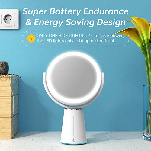 Gospire 7.5 Inch Lighted Makeup Mirror Rechargeable 10 Levels Brightness Vanity Mirror with 1X/10X Magnifying 52 LED Lights 360° Rotatable Dimmable Cosmetic Mirror for Countertop Makeup etc - Thumbnail 7