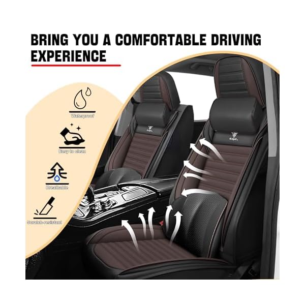 Car Seat Cover for Jeep Cherokee 2014-2024 Full Coverage Nappa Leather Car Seat Protector, Fashion Anti-Slip Waterproof Breathable Easy to Install, Auto Interior Accessories(Full Set,Black&Coffee) - Image 3