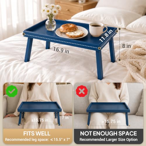 Image of Bamboo Bed Table Tray with Support Bar and Foldable Legs, Breakfast Food Trays Table for Bed Sofa Eating and Laptops, TV Lap Tray Table on Couch (Applied for Invention Patent)