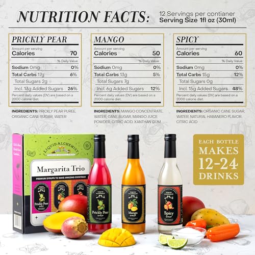 Image of Liquid Alchemist Margarita Mix Trio Pack - Prickly Pear, Mango & Spicy Syrup | Our Small Batch Margarita Mixers Use Real Ingredients Perfect for any Cocktail Syrup Enthusiast (3 Pack, 12.7 oz Bottles)