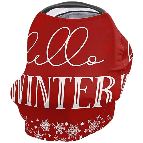 Nursing Cover for Breastfeeding Scarf, Hello Winter Snowflake Red Baby Car Covers Super Soft Multi Use for Canopy Shopping Cart Cover Blanket Stroller Cover
