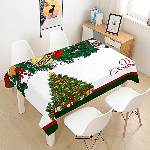 Chickwin Impermeable y Antimanchas Mantel Navidad para Mesa Rectangular Lavable Resistente Mantel en Poliéster con Estampado Navideña Verde, para Cocina Salón Comedor (Árbol de Navidad,140x260cm) Cover