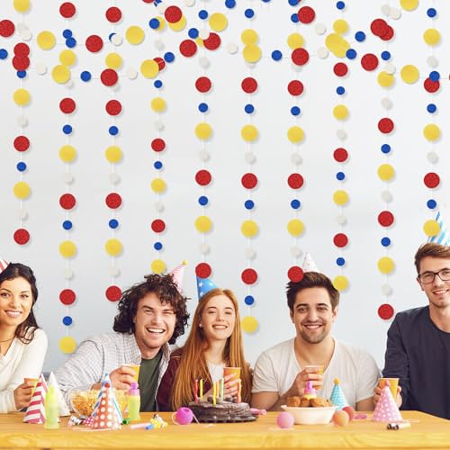 Image of Outus 10 Pieces Colorful Circle Garland Banner Hanging Paper Dot Decorations for Classroom, Birthday Party, Baby Shower, Wedding Backdrop & Photo Booth Graduation Decor (Red,Blue,Yellow)