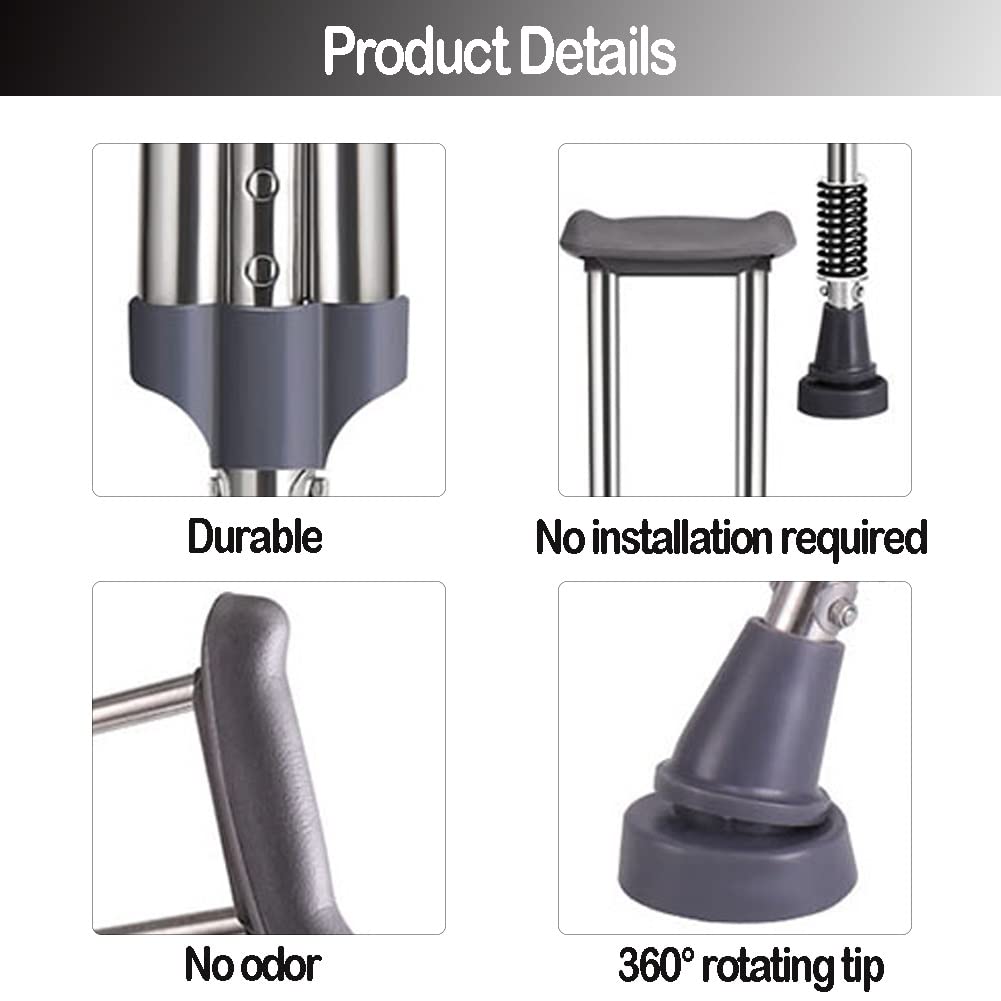 Muleta Axilar de Acero Inoxidable, Muletas para Caminar, Muletas Acolchadas con Resorte y Cómodas Almohadillas para Axilas, 1 Par (Size : M)
