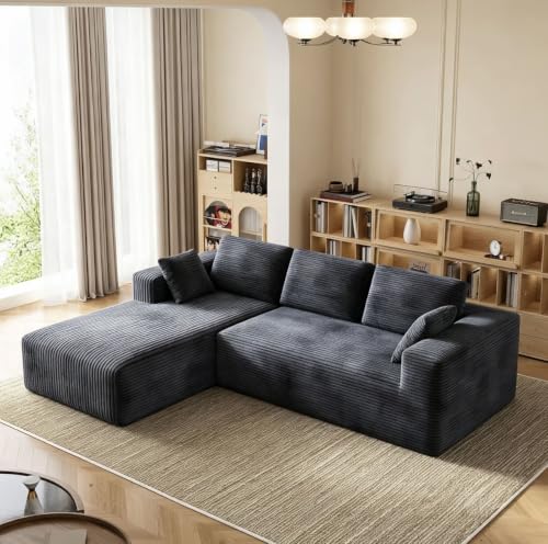 Image of 93 inch L-Shaped Modular Sectional Sofa with Chaise, Boneless Corduroy Cloud Couch with Deep Seat and Oversized Comfort, Flexible Module Combination for Living Room, No Assembly Required