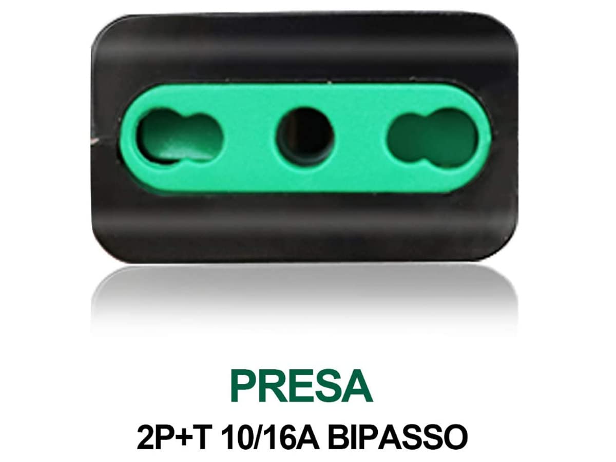 4 Stück Italienische Steckdosen (Typ L) – 2P+T, 10/16 A, 250 V, Bis 1500 W, Schwarz, Bypass-Design
