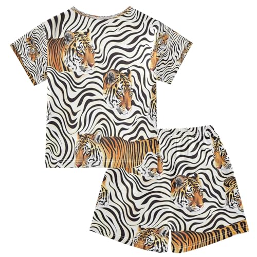 senya Short Sleeve Pajamas Sets Summer Cotton Sleepwear Tigers and Stripe2