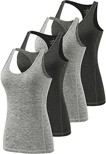 vislivin Camiseta Sin Mangas para Mujer Camiseta de Fitness Deportiva de Tirantes Yoga Seca Rápidamente Negro/Gris/Negro/Gris M