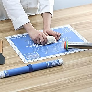 KitchenRaku Nonstick Silicone Pastry Mat,Precise Measurement Guide Dough Rolling Mat, Silicone Baking Mat,Non-Slip Oven Mat Countertop Mat for Pastries,Cookies