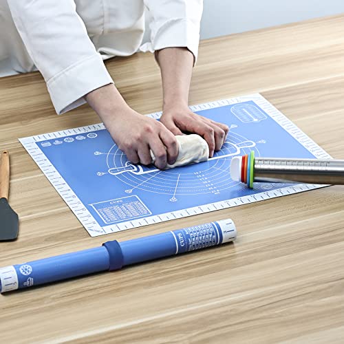 Silikon Backmatte Extra groß 50 x 40cm, Größe Antihafte Silikonmatte mit Messung, Teigmatte, Backenunterlage für Ofen, Ausrollmatte für Teig Fondant Gebäck von KITCHENRAKU KR (Immergrün blau)