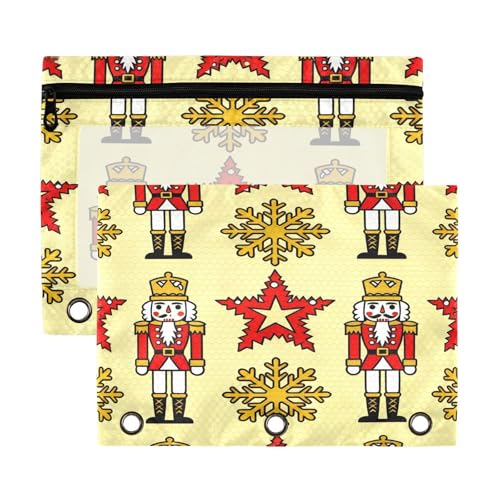 Carpeta de gestión del hogar con ventana transparente de dibujos animados, cascanueces, soldados, copo de nieve, amarillo, rojo, bolsas grandes en varios colores, bolsillos con 3 agujeros para