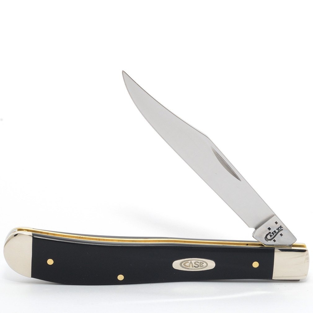 Case XX WR Pocket Knife Slimline Trapper 4 1/8 inches Closed, Made In USA (Black Synthetic)