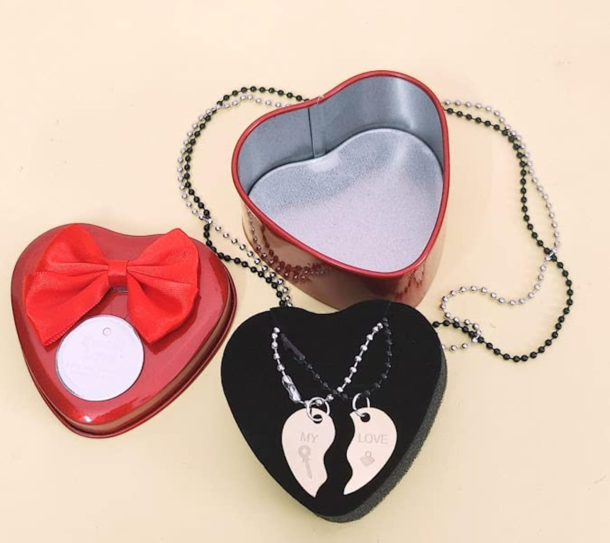 Silver Love You Heart Locket Pendant Chain Necklace
