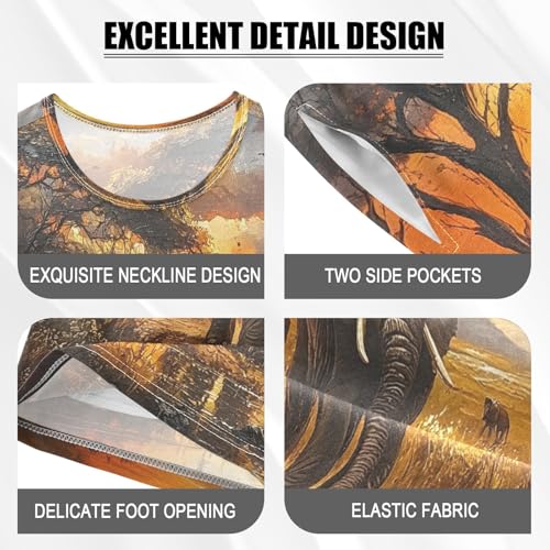 ALAZA Sunset Bird Elephant Pajamas Set Short Sleeve Cotton Sleepwear Summer Pjs 2 Piece 5-14Y4