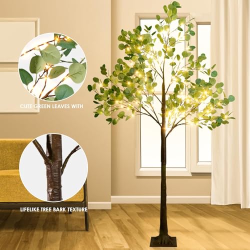 Artificial Eucalyptus Tree Lights, 6FT 216 LED for Christmas Decor, Lighted Tree with Timer Artificial Eucalytus Plant Faux Trees for Christmas Holiday Indoor Outdoor Home Party Decoration by CAMANTU - Image 3