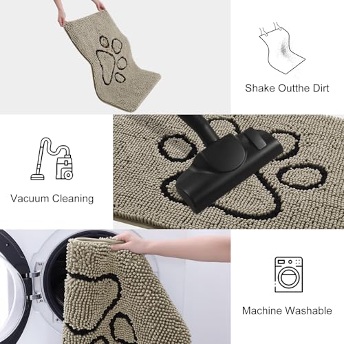 Image of Smiry Dog Door Mat for Muddy Paws, Absorbent Dirt Trapper Non Slip Quick Dry Washable Chenille Mat for Mud Dogs, Entry Rug for Indoor and Outdoor (30x20 Inches, Warm Taupe and Black)