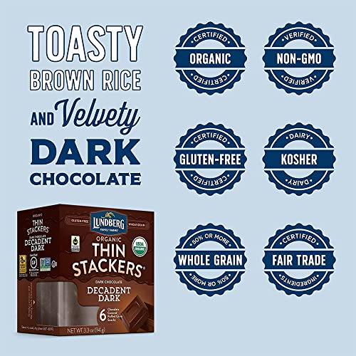Lundberg - Organic Thin Stackers With Decadent Dark Chocolate, Whole Grain, Kosher, Usda-Organic, Non Gmo Project Verified, Fair Trade Certified Ingredients, Gluten-Free (3.3 Oz, 6-Pack) #TOP2