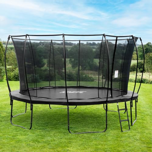 Trampolines de jardín – 8 pies, 10 pies, 12 pies, 14 pies, 15 pies | Diversión familiar al aire libre - Muelles acolchados y recinto de red alto (cinético, 15 pies)