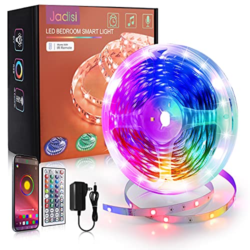 Jadisi 50ft Strip Lights for Bedroom, RGB Led Light Strip Music Sync Color Changing with App Remote...