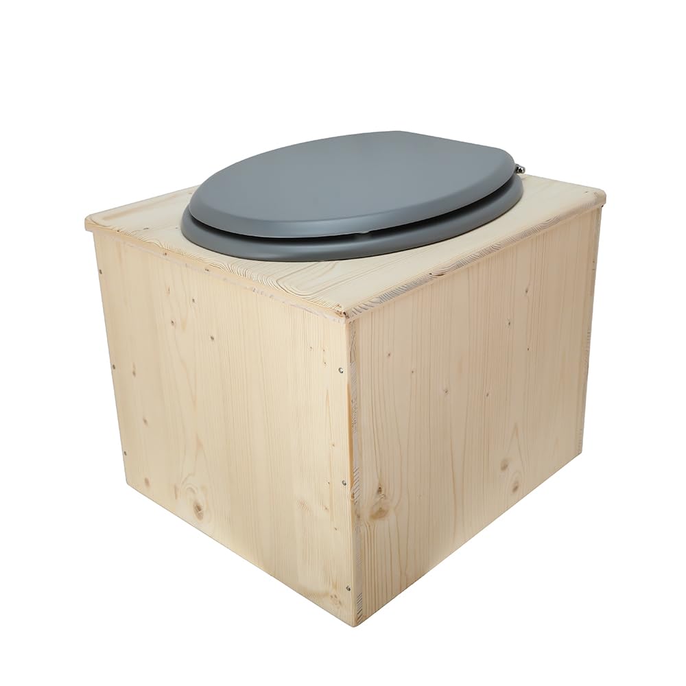 Toilette sèche en bois avec bavette inox et seau 22L plastique - La gris clair 22 litres - Fabrication Française - N9F4