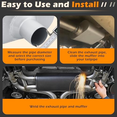 Image of A-KARCK Universal Exhaust Muffler 2.5 inch Offset Inlet 2.5 inch Offset Outlet, 17.3 inch Overall Length Aluminized Steel Aggressive Sound Race Muffler for Cars, Trucks