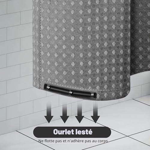 Rideau douche gris waffle étanche 180x200 KAIMEIYU