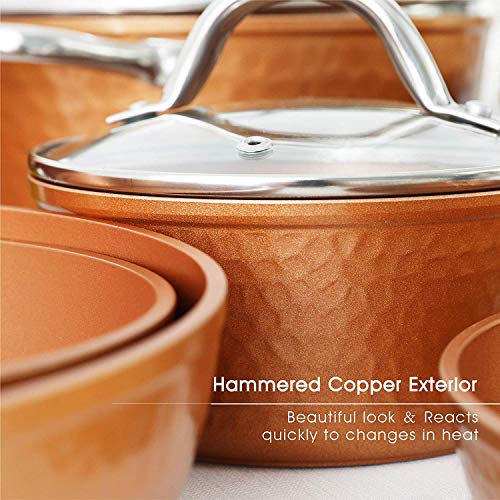 Kitchen Academy Non Stick Pan Sets Induction Cookware Set, 6 Pieces, Aluminium Kitchen Pots and Pans for Induction Hobs Hammered Red 4 Gallery Image Kitchen Academy Non Stick Pan Sets Induction Cookware Set, 6 Pieces, Aluminium Kitchen Pots and Pans for Induction Hobs Hammered Red 4 Gallery Image