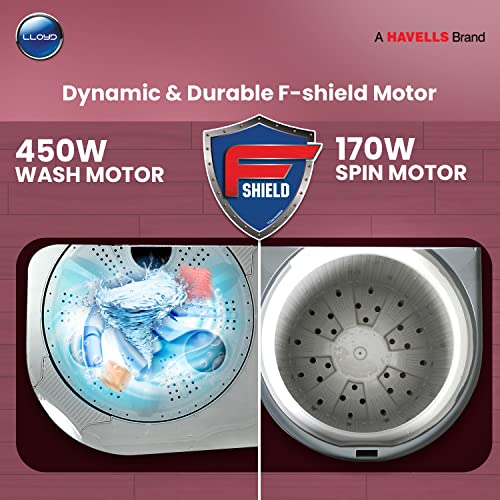 Image of Lloyd 8 kg 5 Star Semi Automatic Top Load Washing Machine |1300 RPM | Soak Function | 3 Wash Programs | Swift Dry | Magic Filter (GLWMS80IDMDE, Maroon and White)