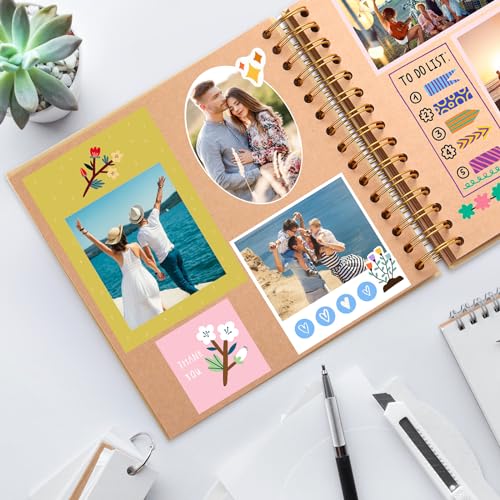 Tosnail - Álbum de recortes DIY 2 unidades, 8 x 8 pulgadas, 160 páginas en papel kraft grueso, libro de recuerdos, libro de firmas para bodas y aniversarios, familia y escuela miniatura 6