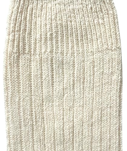 Premium 97% Cotton Socks for Men and Women, Midweight Relaxed Ribbed Loose Non-Binding Sock Large 10-13 US, Natural White, 2 Pairs, Made in Spain2