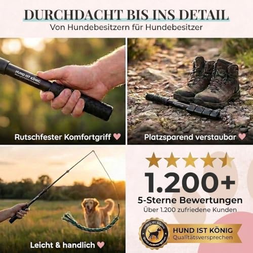 HUND IST KÖNIG Reizangel für Hunde - Profi Hundeangel für ultimativen Spielspaß & körperliche Auslastung - inkl. 2 Tauen + Ersatzseil + eBook - robust & leicht, Reizangel-Hunde große & kleine