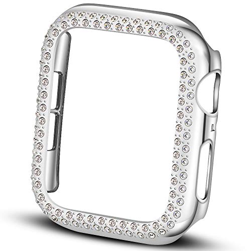 Falandi Compatible with Apple Watch Case 40mm, Face Cover Bling Crystal Diamonds Shiny Rhinestone Bumper, PC Plated Hard Protective Frame for iWatch Series 6 / SE / 5 / 4 Women Girls,(Silver 40mm)