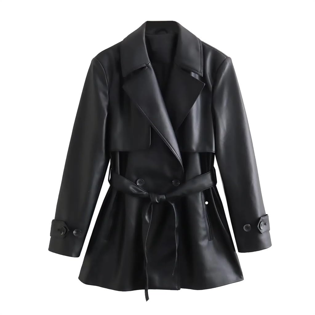 Autumn Womens Trench Coat Short Vintage with Buckle Jacket