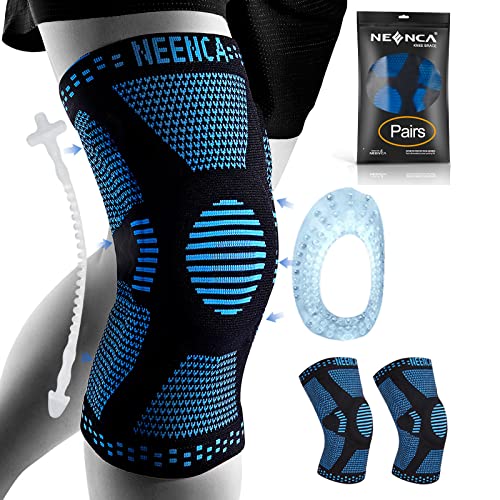 NEENCA [2 Pack] Knee Brace, Knee Compression Sleeve Support with Patella Gel Pad & Side Spring Stabilizers, Medical Grade Knee Protector for Running, Meniscus Tear, Arthritis, Joint Pain Relief, Sport