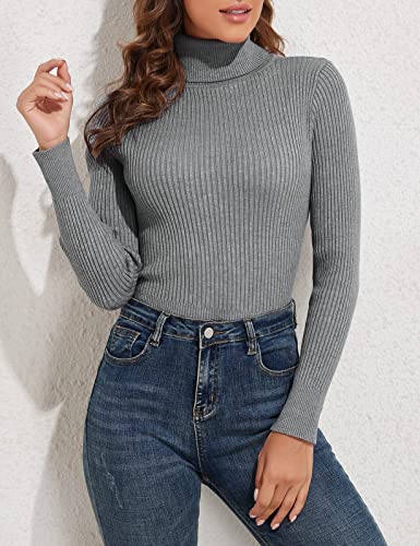 Image of PrettyGuide Women's Ribbed Turtleneck Long Sleeve Sweater Tops