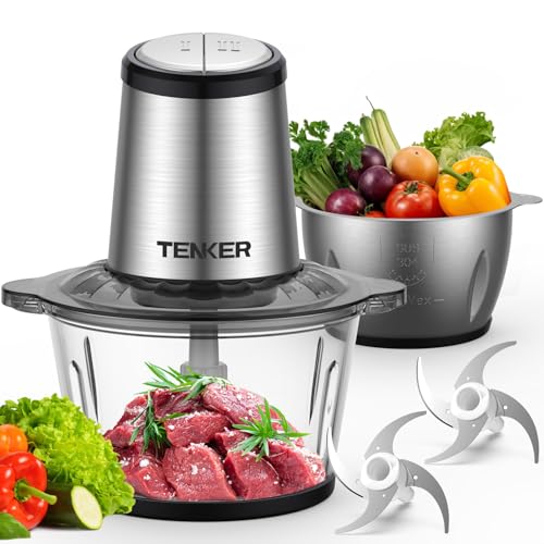 TENKER Food Processor, Electric Food Chopper with 2 Bowls (2L+2L), 2 Sets Blades, 500W Meat Grinder...