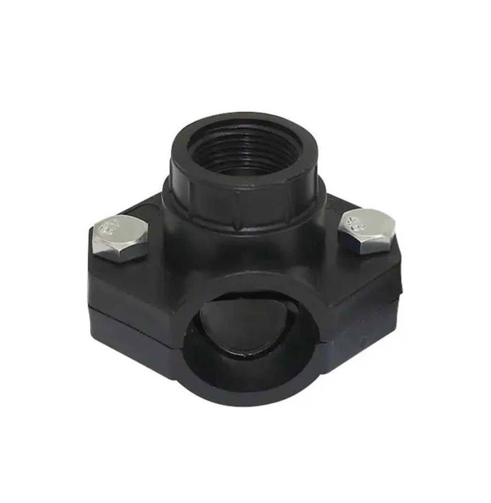 Morsetto sella DN25‑DN32 filetto femmina 1/2"‑3/4" raccordo