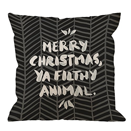 HGOD DESIGNS Throw Pillow Case Merry Christmas Ya Filthy Animal Black Cotton Linen Square Cushion Cover Standard Pillowcase Home Decorative Sofa Armchair Bedroom Livingroom 18 x 18 inch