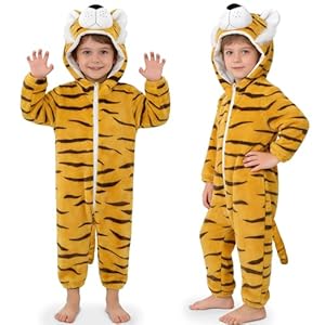 Moiuguli Tiger Kostüm Kinder, Faschingskostüme Kinder, Onesie Kostüm Pyjama, Tierkostüm für Jungen Mädchen Karneval Cosplay