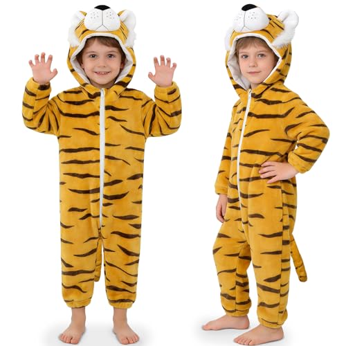 Moiuguli Deguisement Tigre Enfant, Deguisement Animaux Enfant, Costume Carnaval Enfant Garcon Filles pour Carnaval Cosplay, 100/110/120