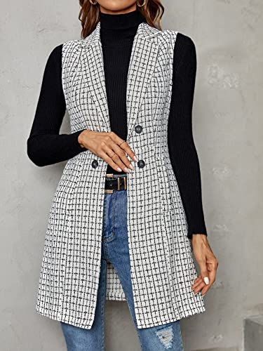 Floerns Women's Plaid Print Button Front Sleeveless Lapel Collar Vest Jacket White Xl #TOP6